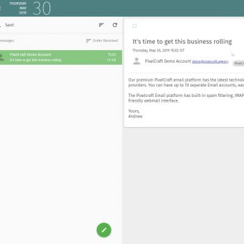 screenshot of Pixelcraft webmail email inbox